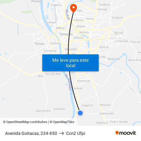 Avenida Goitacaz, 234-850 to Ccn2 Ufpi map