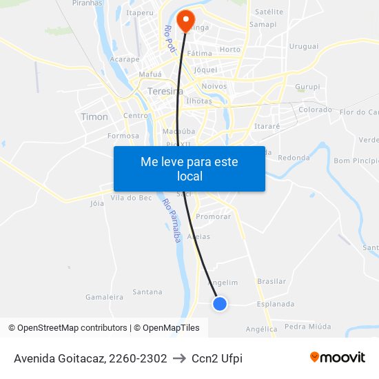 Avenida Goitacaz, 2260-2302 to Ccn2 Ufpi map
