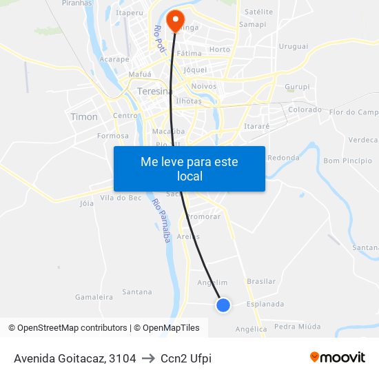 Avenida Goitacaz, 3104 to Ccn2 Ufpi map