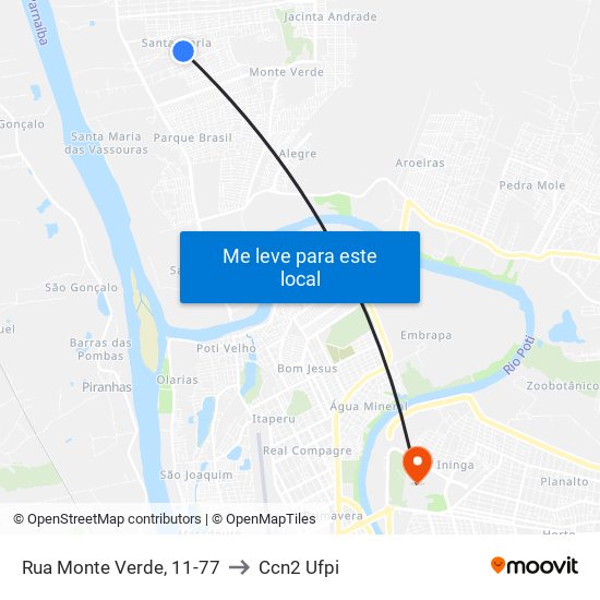 Rua Monte Verde, 11-77 to Ccn2 Ufpi map