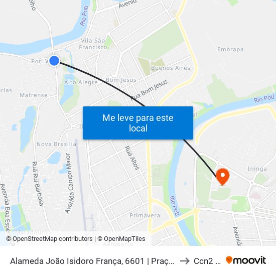 Alameda João Isidoro França, 6601 | Praça Do Poty Velho to Ccn2 Ufpi map