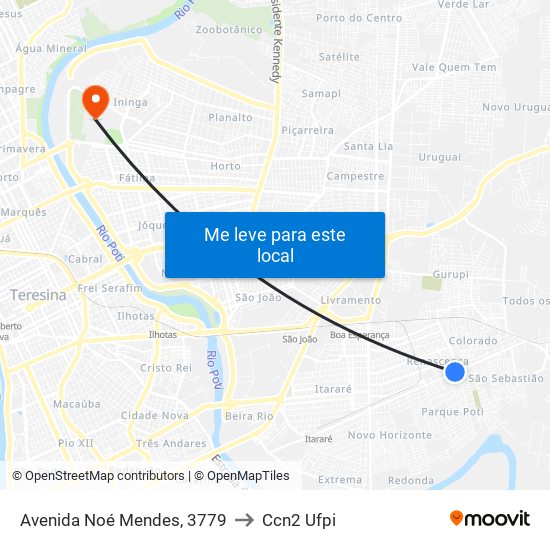 Avenida Noé Mendes, 3779 to Ccn2 Ufpi map