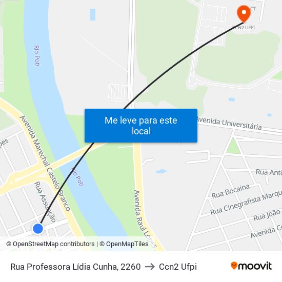 Rua Professora Lídia Cunha, 2260 to Ccn2 Ufpi map