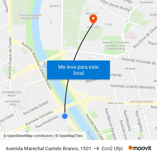 Avenida Marechal Castelo Branco, 1501 to Ccn2 Ufpi map