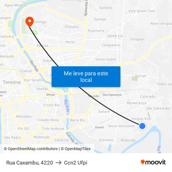 Rua Caxambu, 4220 to Ccn2 Ufpi map