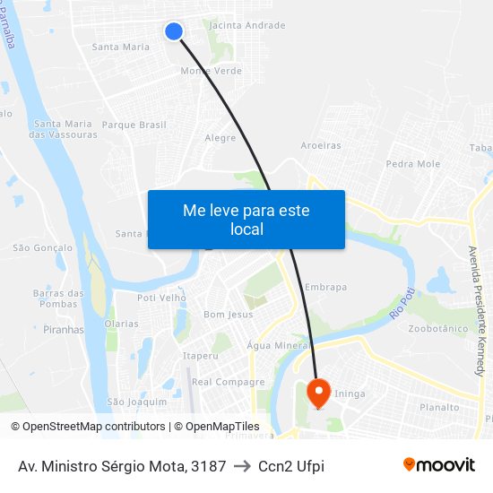 Av. Ministro Sérgio Mota, 3187 to Ccn2 Ufpi map