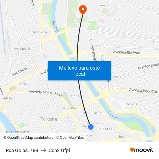 Rua Goiás, 789 to Ccn2 Ufpi map