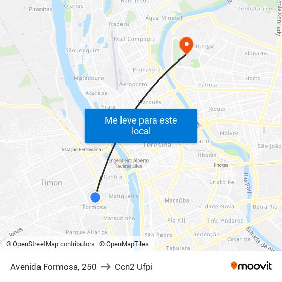 Avenida Formosa, 250 to Ccn2 Ufpi map
