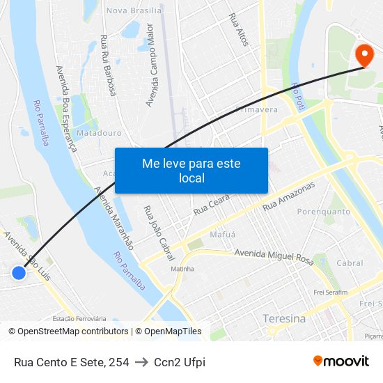 Rua Cento E Sete, 254 to Ccn2 Ufpi map