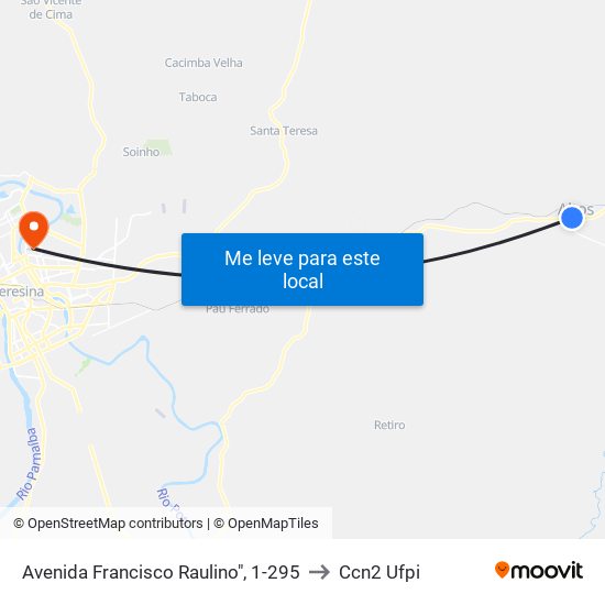 Avenida Francisco Raulino", 1-295 to Ccn2 Ufpi map