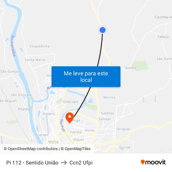 Pi 112 - Sentido União to Ccn2 Ufpi map