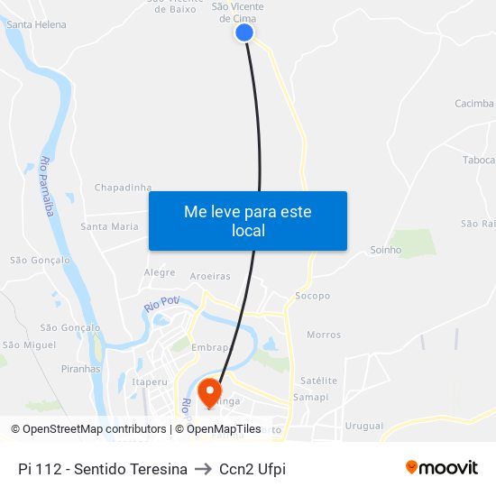 Pi 112 - Sentido Teresina to Ccn2 Ufpi map