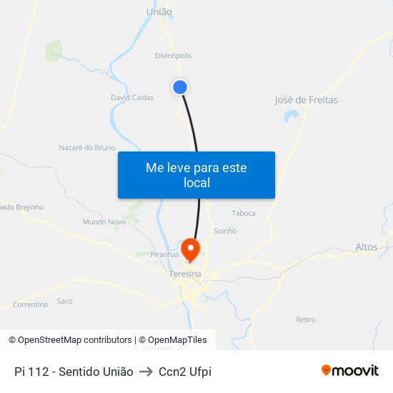 Pi 112 - Sentido União to Ccn2 Ufpi map
