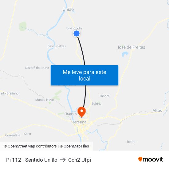 Pi 112 - Sentido União to Ccn2 Ufpi map