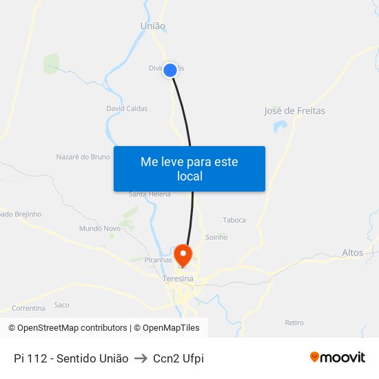 Pi 112 - Sentido União to Ccn2 Ufpi map
