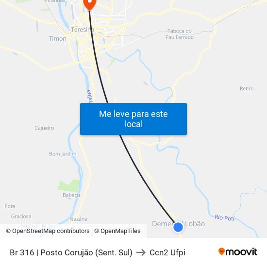 Br 316 | Posto Corujão (Sent. Sul) to Ccn2 Ufpi map