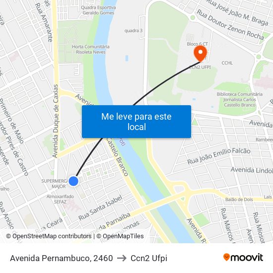 Avenida Pernambuco, 2460 to Ccn2 Ufpi map