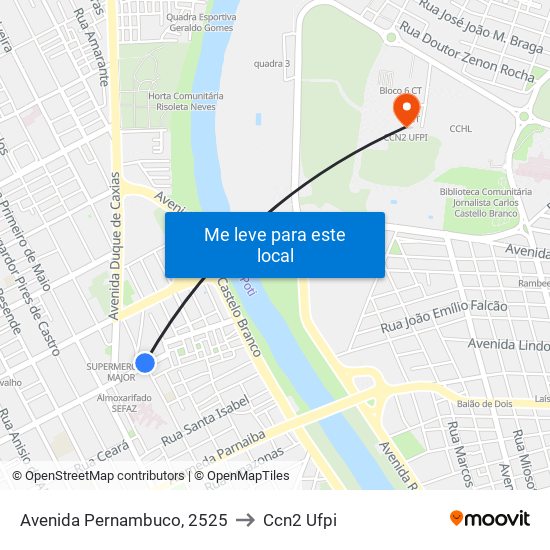 Avenida Pernambuco, 2525 to Ccn2 Ufpi map