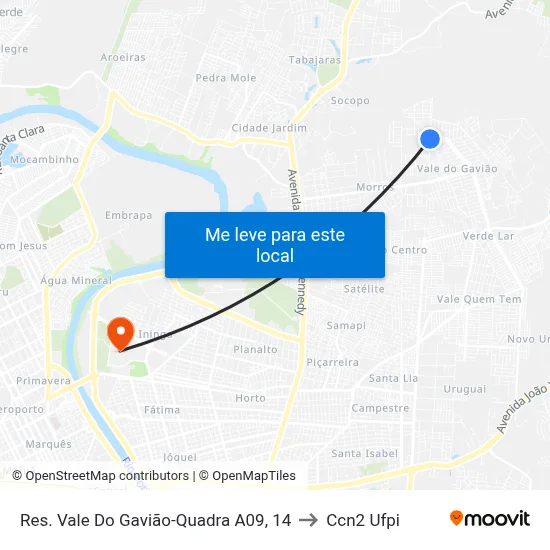 Res. Vale Do Gavião-Quadra A09, 14 to Ccn2 Ufpi map