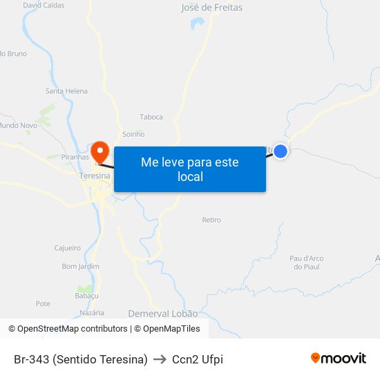 Br-343 (Sentido Teresina) to Ccn2 Ufpi map