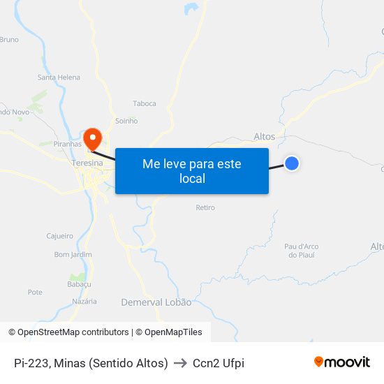 Pi-223, Minas (Sentido Altos) to Ccn2 Ufpi map