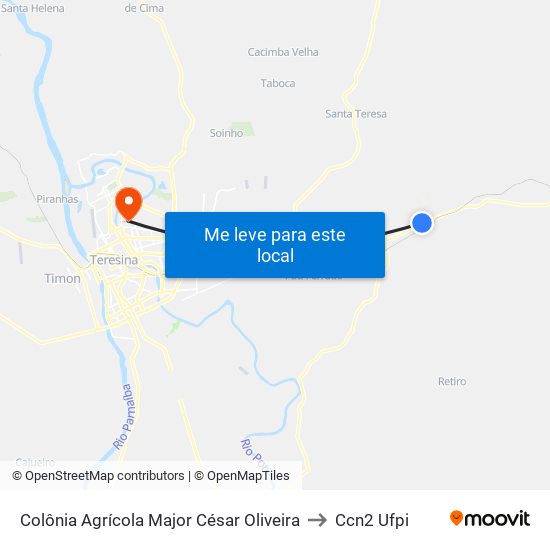 Colônia Agrícola Major César Oliveira to Ccn2 Ufpi map