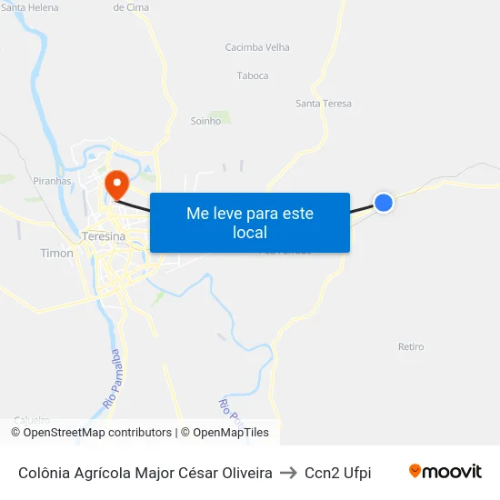 Colônia Agrícola Major César Oliveira to Ccn2 Ufpi map