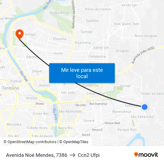 Avenida Noé Mendes, 7386 to Ccn2 Ufpi map