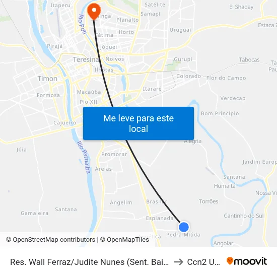Res. Wall Ferraz/Judite Nunes (Sent. Bairro) to Ccn2 Ufpi map