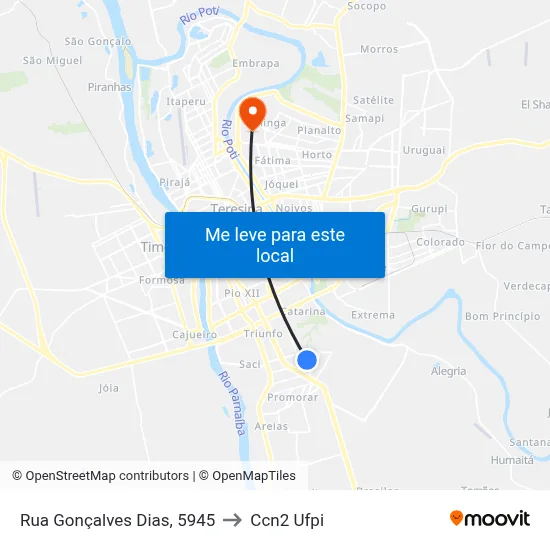 Rua Gonçalves Dias, 5945 to Ccn2 Ufpi map