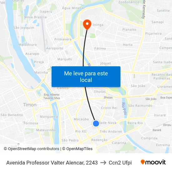 Avenida Professor Valter Alencar, 2243 to Ccn2 Ufpi map