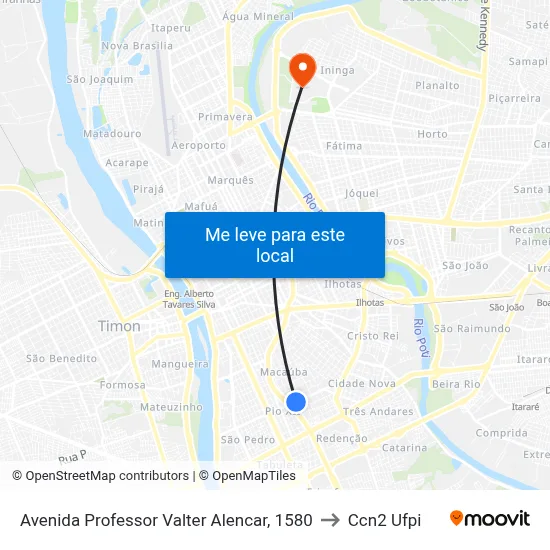 Avenida Professor Valter Alencar, 1580 to Ccn2 Ufpi map