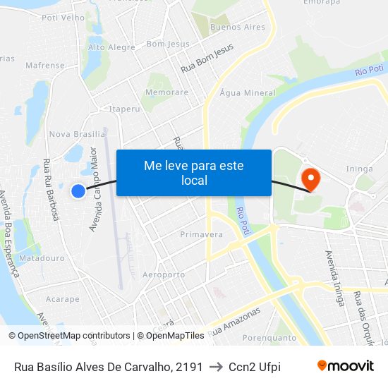 Rua Basílio Alves De Carvalho, 2191 to Ccn2 Ufpi map