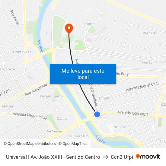 Universal | Av. João XXIII - Sentido Centro to Ccn2 Ufpi map