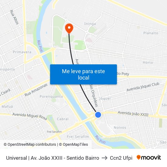 Universal | Av. João XXIII - Sentido Bairro to Ccn2 Ufpi map