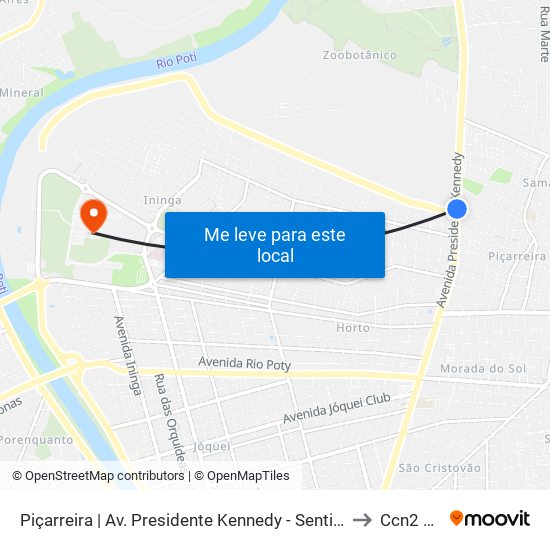 Piçarreira | Av. Presidente Kennedy - Sentido Centro to Ccn2 Ufpi map