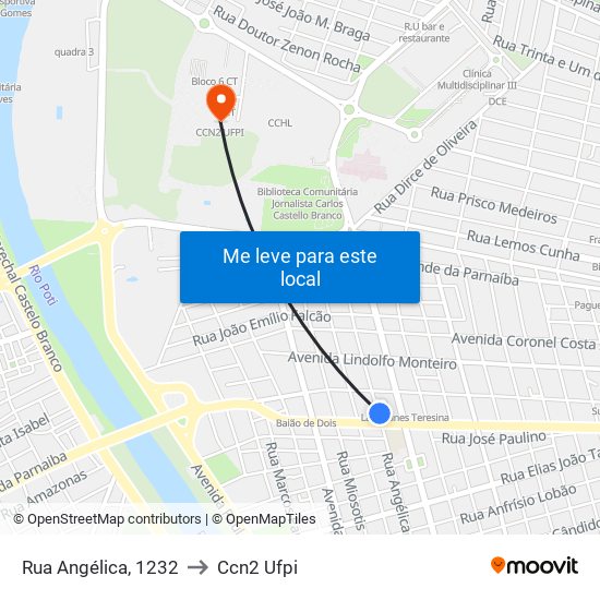Rua Angélica, 1232 to Ccn2 Ufpi map