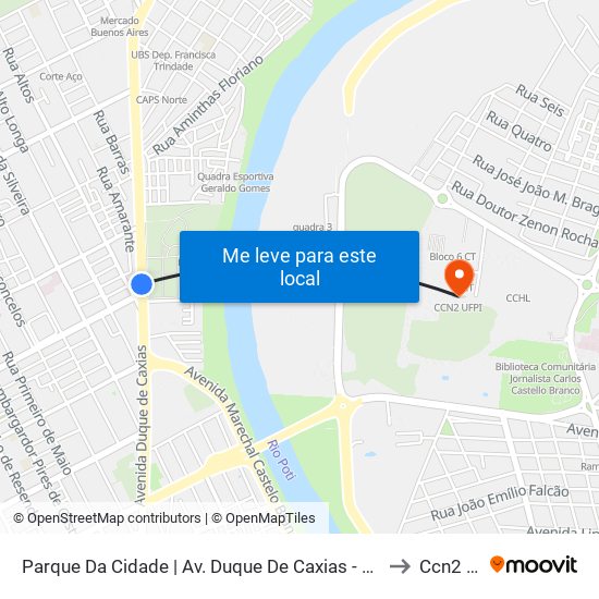 Parque Da Cidade | Av. Duque De Caxias - Sentido Centro to Ccn2 Ufpi map