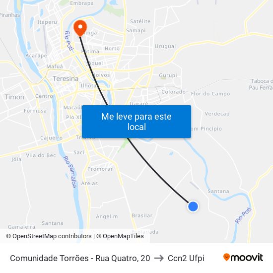 Comunidade Torrões - Rua Quatro, 20 to Ccn2 Ufpi map