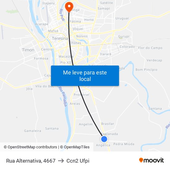 Rua Alternativa, 4667 to Ccn2 Ufpi map