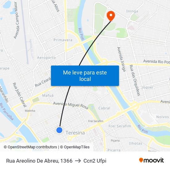 Rua Areolino De Abreu, 1366 to Ccn2 Ufpi map