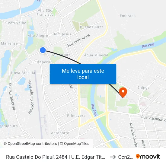 Rua Castelo Do Piauí, 2484 | U.E. Edgar Tito/U.E. Helena Carvalho to Ccn2 Ufpi map