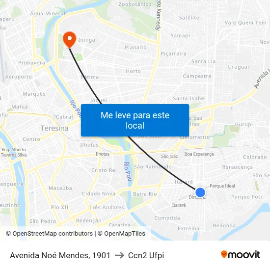 Avenida Noé Mendes, 1901 to Ccn2 Ufpi map