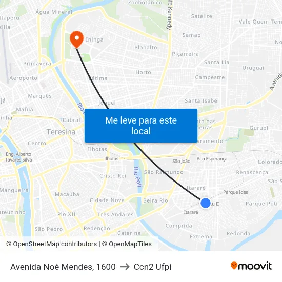 Avenida Noé Mendes, 1600 to Ccn2 Ufpi map