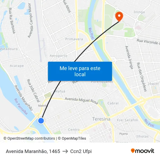 Avenida Maranhão, 1465 to Ccn2 Ufpi map