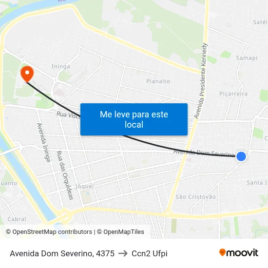 Avenida Dom Severino, 4375 to Ccn2 Ufpi map