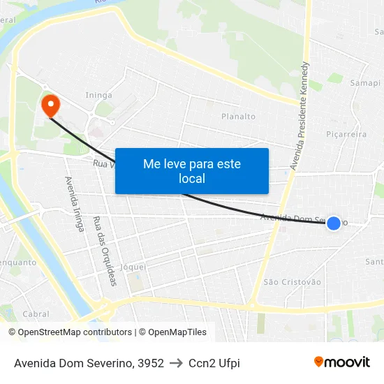 Avenida Dom Severino, 3952 to Ccn2 Ufpi map