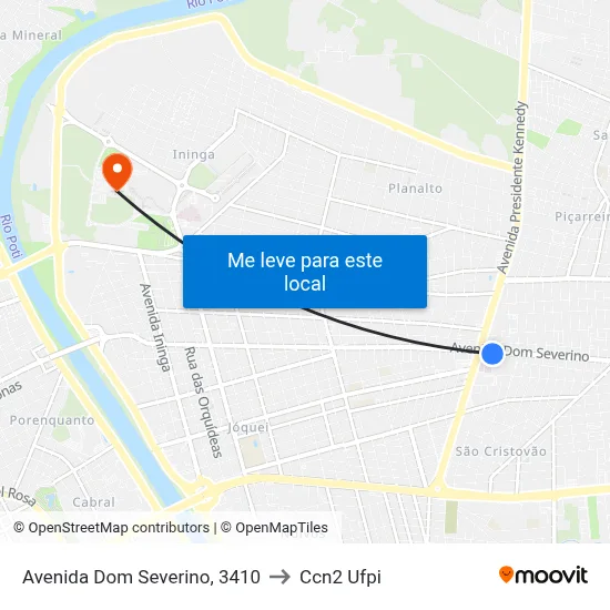 Avenida Dom Severino, 3410 to Ccn2 Ufpi map