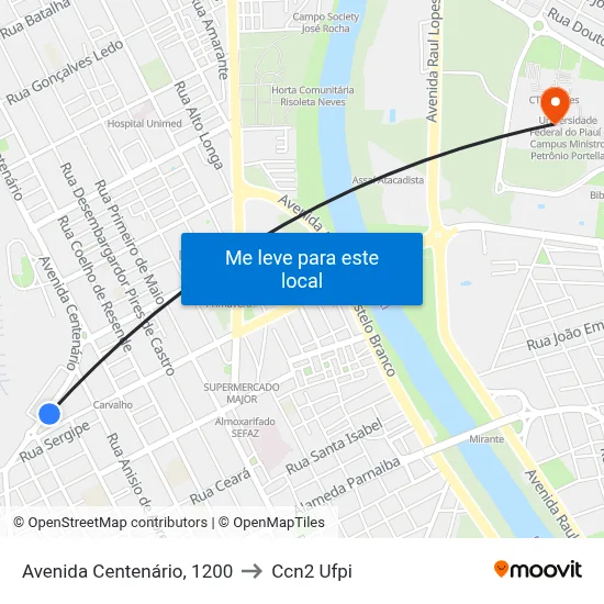 Avenida Centenário, 1200 to Ccn2 Ufpi map