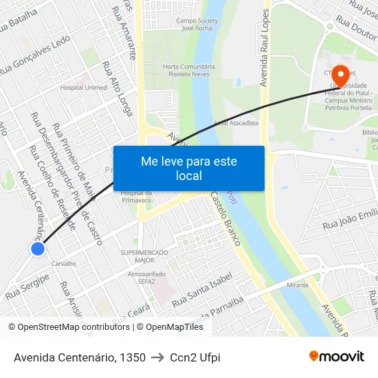Avenida Centenário, 1350 to Ccn2 Ufpi map